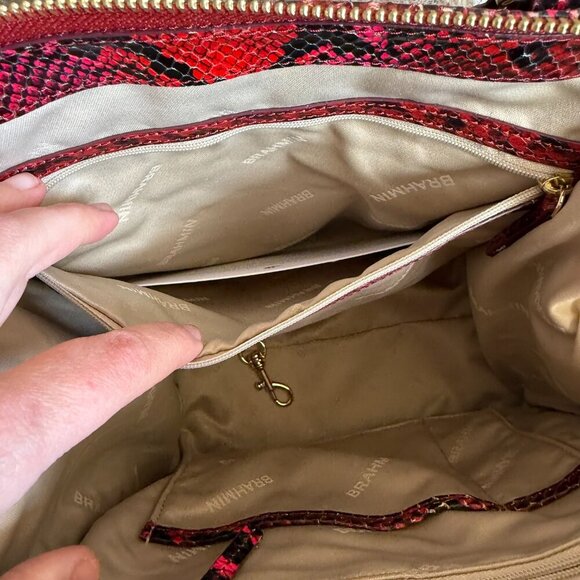 Brahmin Red Caroline Snake Print Small Satchel Melbourne Collection - Picture 12 of 13